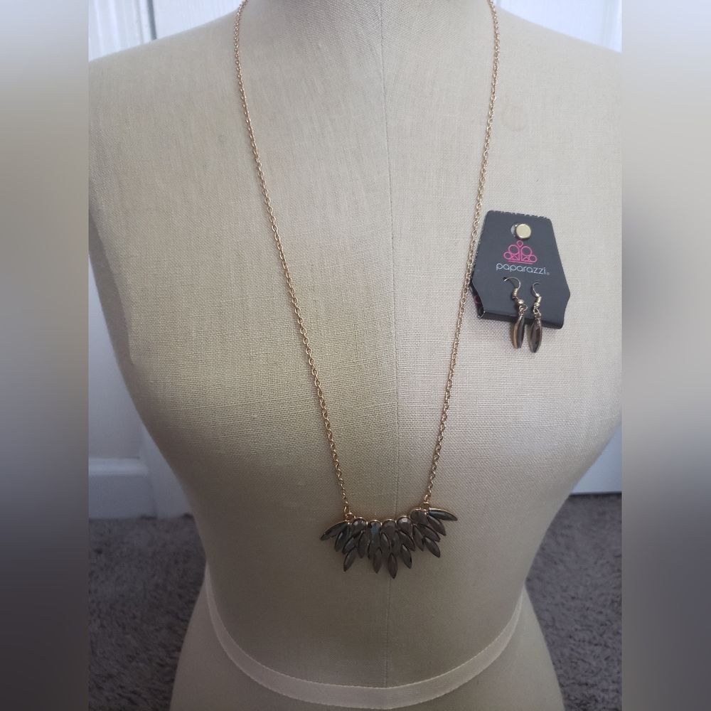Paparazzi Long Gold Necklace And Earrings